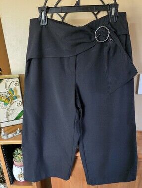 ALFANI Black High Rise Wide-Leg Culottes with Waist Tie Belt & Ring Detail